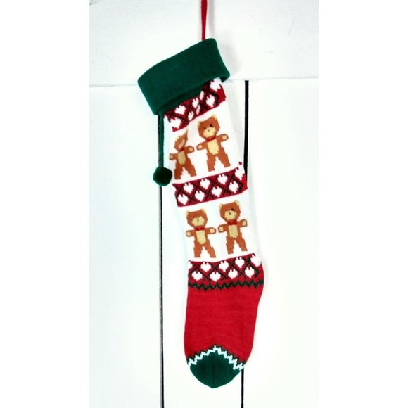 Vintage woven knit Christmas teddy bear stocking - Picture 3 of 3